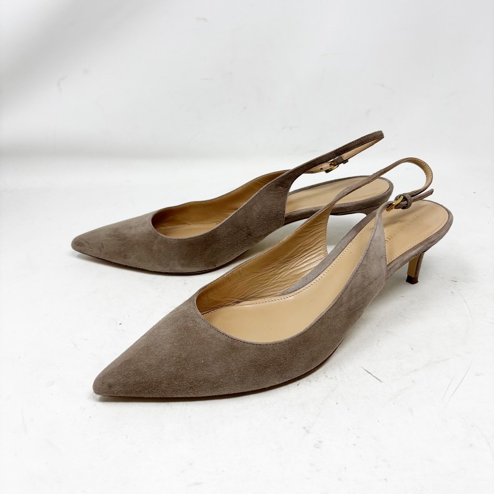 ANN MASHBURN Taupe Suede Pointed-Toe Slingback Heels